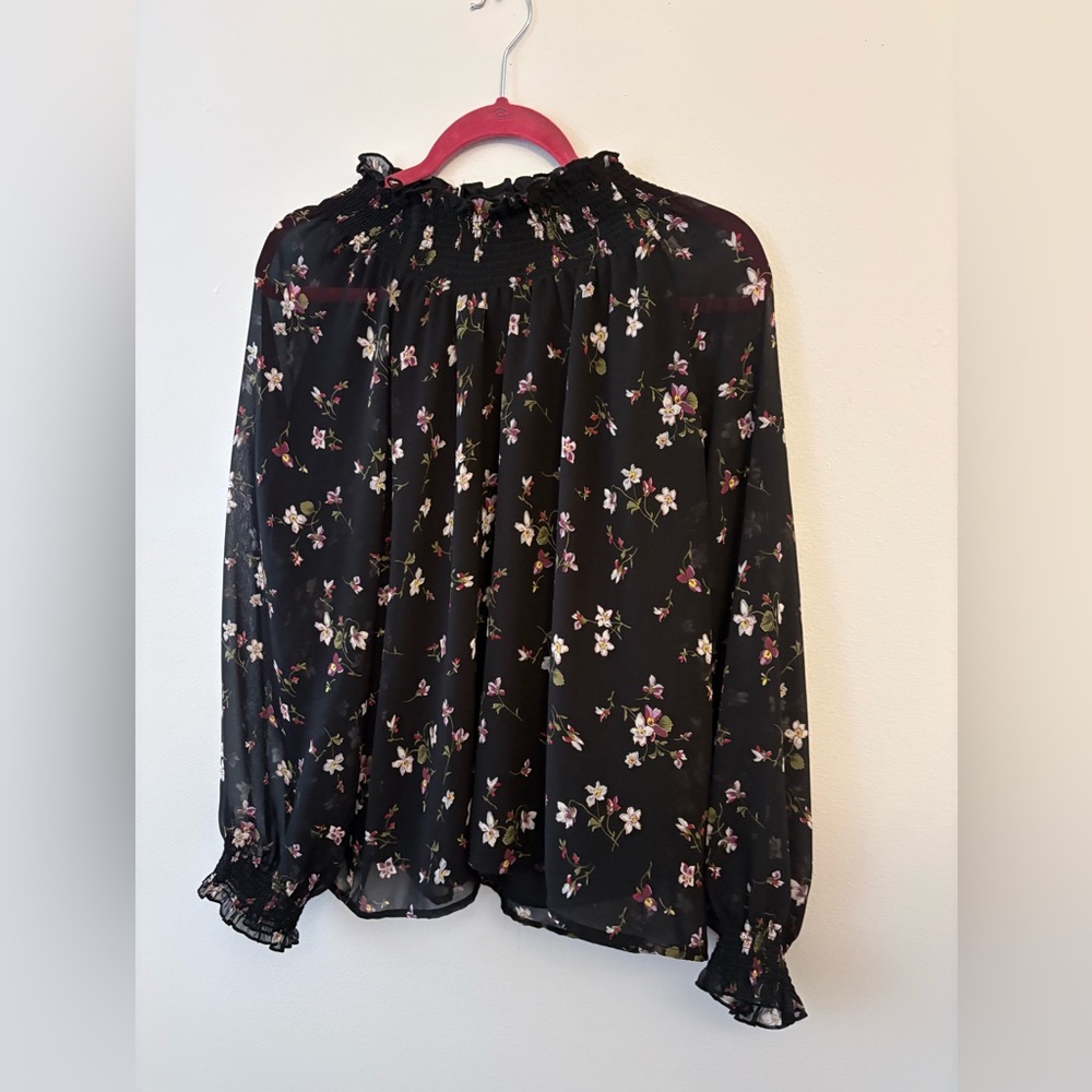 Madewell Black Ruffled Long Sleeve Blouse